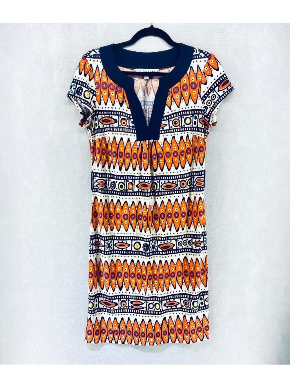 Trina Turk Dress 10 Multicolor Silk Abstract Knee Length Party Resort